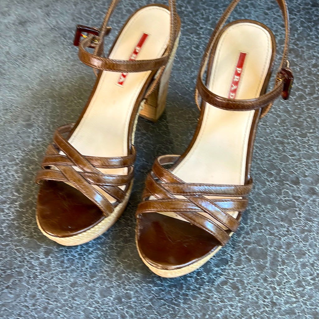 Prade Raffia Cork Brown Platform Sandals
